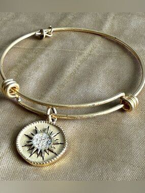 Gold Sunburst Charm Bangle Bracelet - Women Jewelry
